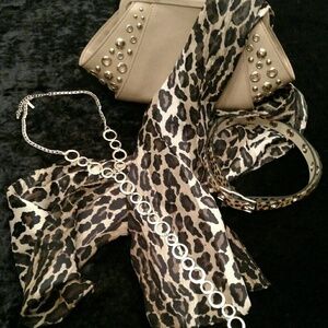 Cheetah Print Black And Tan  Silky Sheer Lightweight Scarf Womens OS